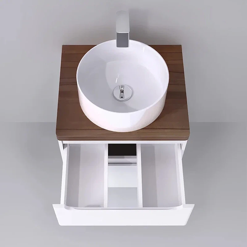 Тумба под раковину Jorno Wood 60 wood.01.60/P/W подвесная Белая МДФ / ЛДСП