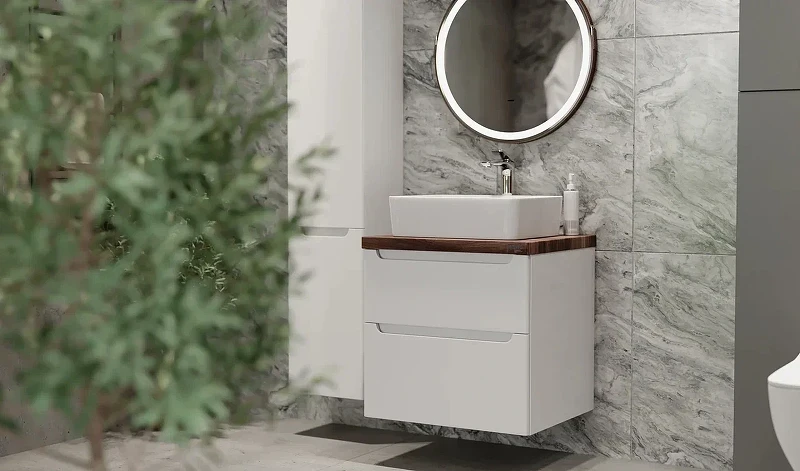 Тумба под раковину Jorno Wood 60 wood.01.60/P/W подвесная Белая МДФ / ЛДСП