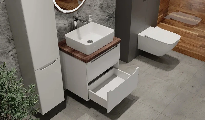 Тумба под раковину Jorno Wood 60 wood.01.60/P/W подвесная Белая МДФ / ЛДСП