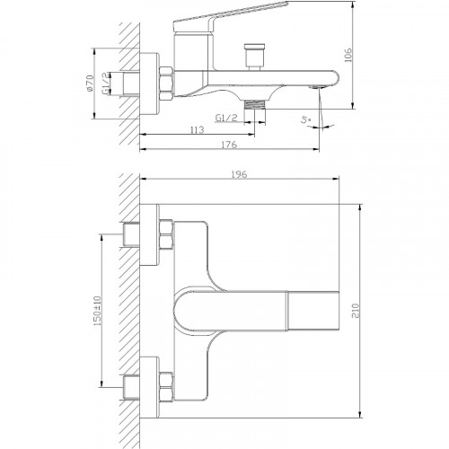 Смеситель для ванны Orange Gauss M30-100b Черный матовый латунь на стену