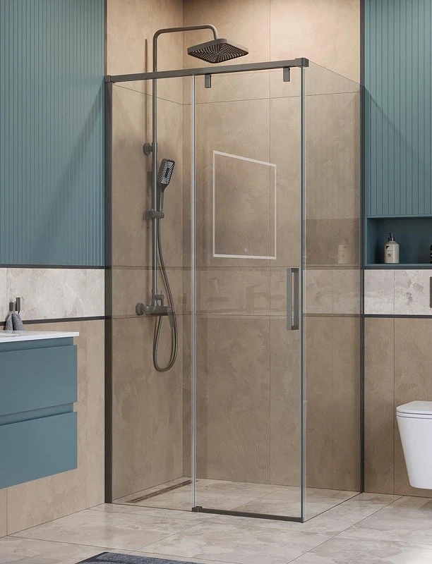Душевой уголок BelBagno Soft Close-1 100x80 SOFT_CLOSE-1-AH-1-100/80-C-GM профиль Оружейная сталь стекло прозрачное