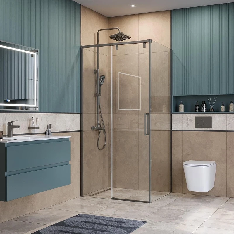 Душевой уголок BelBagno Soft Close-1 100x80 SOFT_CLOSE-1-AH-1-100/80-C-GM профиль Оружейная сталь стекло прозрачное