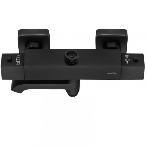 Смеситель для ванны Swedbe Hermes 9043B с термостатом Черный матовый латунь на стену