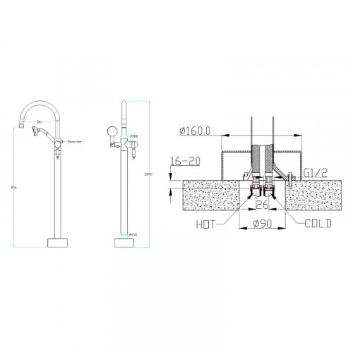Смеситель для ванны Boheme Brillante 269 Хром латунь на пол