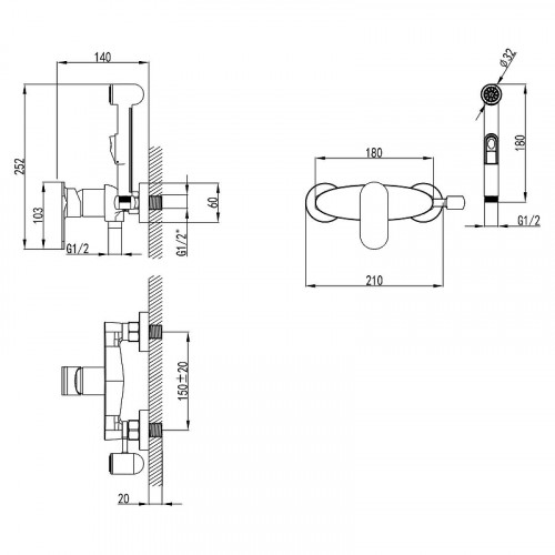 Гигиенический душ со смесителем AWP Narbus S0218C цвет Хром