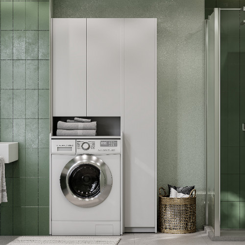 Шкаф пенал Aquaton Лондри 60 1A260503LH010 над стиральной машиной Белый глянец МДФ / ЛДСП