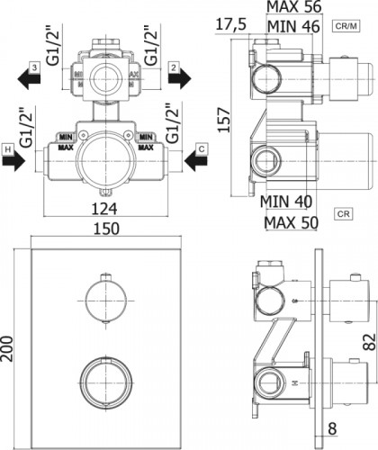 Смеситель для душа Paffoni Light LIQ518NO/M с термостатом Черный матовый встраиваемый