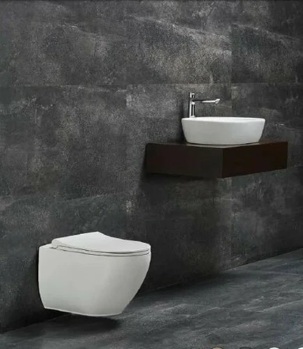 Комплект унитаза биде beWash Bogen 88303601 с инсталляцией Viega Prevista Dry 8524.14 792596 с сиденьем Микролифт и клавишей смыва Хром фарфор подвесной