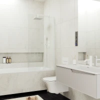 Шторка на ванну Maybah Glass MGV-62-1у 400x1400 в узком профиле Белый стекло прозрачное