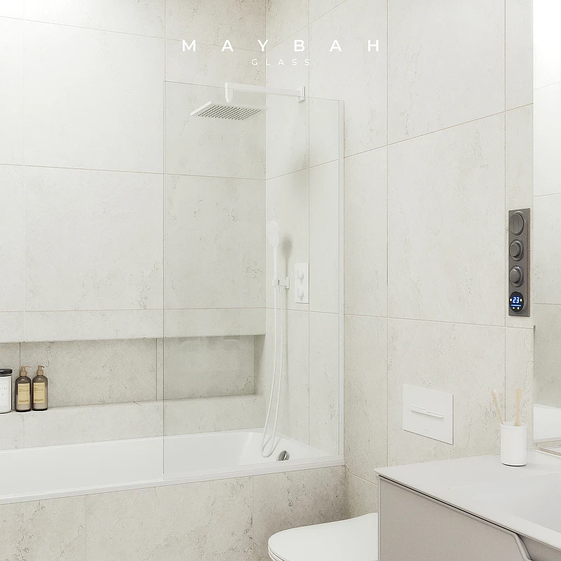 Шторка на ванну Maybah Glass MGV-62-1у 400x1400 в узком профиле Белый стекло прозрачное