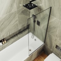 Шторка на ванну Maybah Glass MGV-95-6у 900x1400 в узком профиле Черный стекло сатиновое