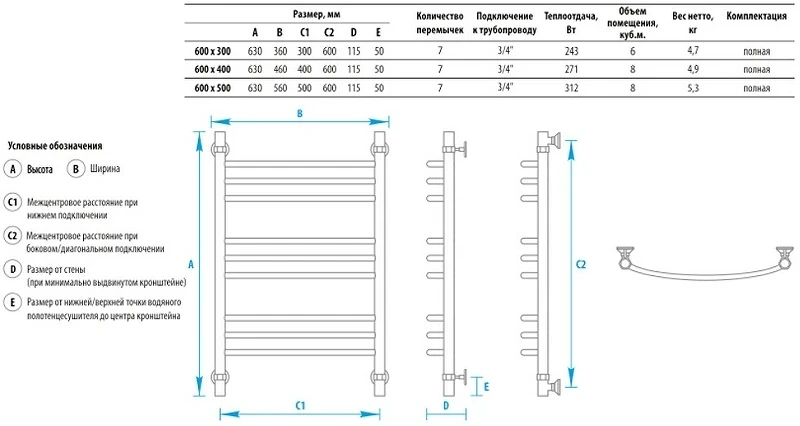 Водяной полотенцесушитель Energy Prestige 600x400 EWTR0PRES0604000000 Хром нержавеющая сталь
