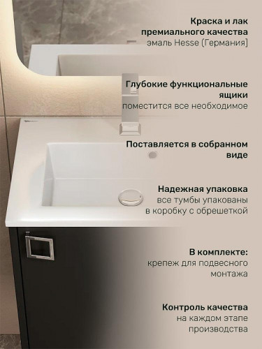 Тумба под раковину Uperwood Aurora 50 TAurora50bm подвесная цвет Черный матовый