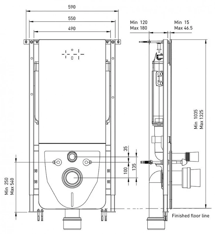 Инсталляция Bocchi Target T02-2113S60 для подвесного/напольного унитаза с Черной клавишей смыва алюминий, металл