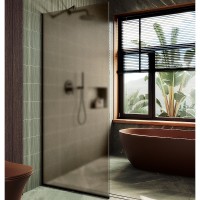 Душевая перегородка Maybah Glass MGD-679-6у 1090x1950 в узком профиле Черный стекло бронзовое матовое