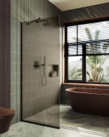 Душевая перегородка Maybah Glass MGD-679-6у 1090x1950 в узком профиле Черный стекло бронзовое матовое