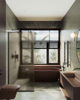 Душевая перегородка Maybah Glass MGD-679-6у 1090x1950 в узком профиле Черный стекло бронзовое матовое