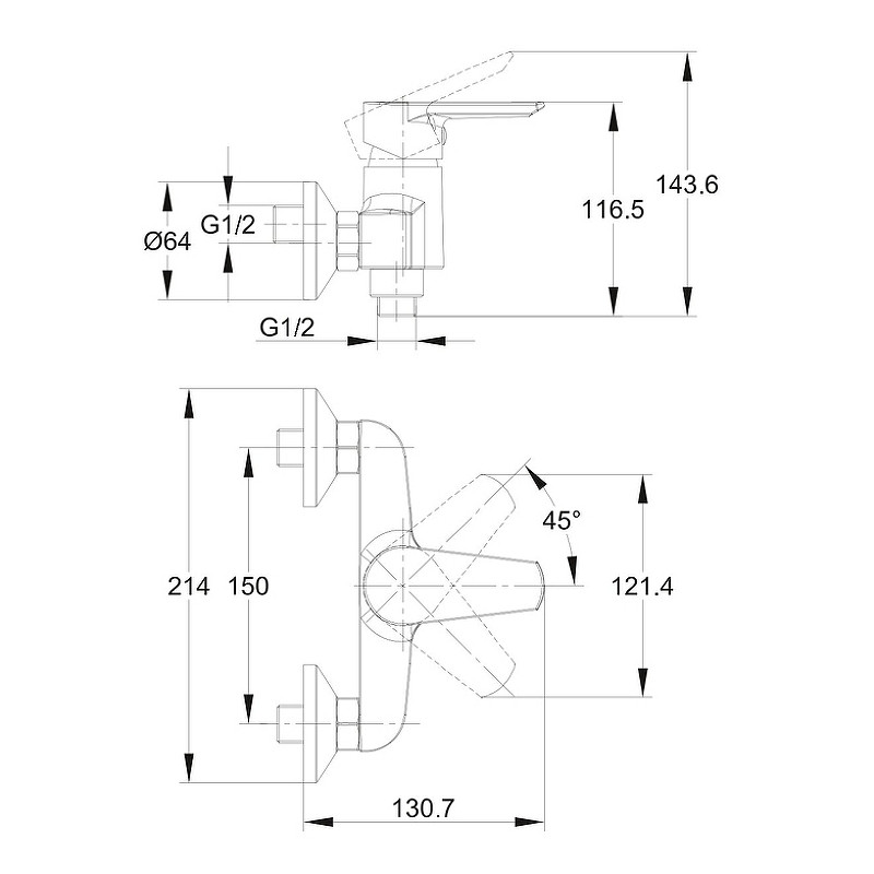 Смеситель для душа Cersanit Vero 64510 Хром латунь на стену