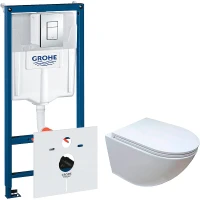 Комплект унитаза Ceruttispa B-2376-3 7183 с инсталляцией Grohe Rapid SL 38775001 с сиденьем Микролифт и клавишей смыва Хром фаянс подвесной