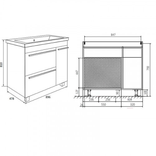 Тумба под раковину 1MarKa Соната 90Н У83680 Белый глянец МДФ / ЛДСП