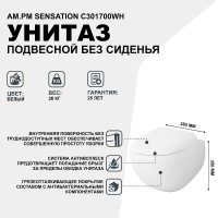 Унитаз AM.PM Sensation C301700WH подвесной без сиденья фарфор подвесной
