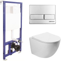 Комплект унитаза Vincea Globo VT1-14S с инсталляцией Berges Novum L3 040213 с сиденьем Микролифт и клавишей смыва Хром фарфор подвесной