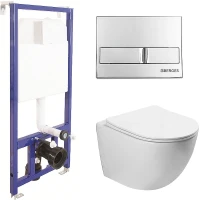 Комплект унитаза Vincea Globo VT1-14S с инсталляцией Berges Novum L3 040213 с сиденьем Микролифт и клавишей смыва Хром фарфор подвесной