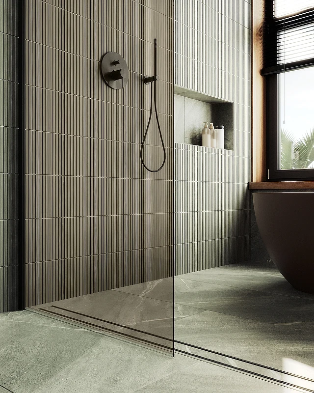 Душевая перегородка Maybah Glass MGD-696-6ш 790x1950 в широком профиле Черный стекло бронзовое