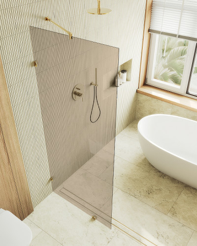 Душевая перегородка Maybah Glass MGD-263-3 890x1950 коннектор стена-стекло Золото стекло бронзовое