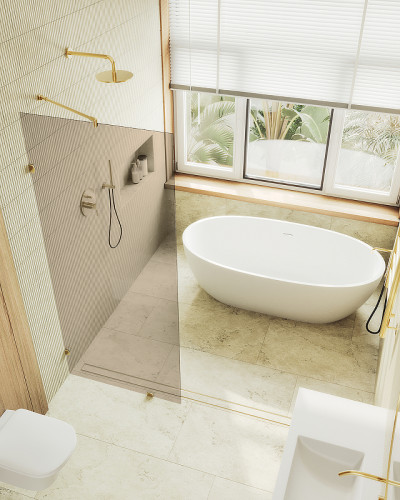 Душевая перегородка Maybah Glass MGD-263-3 890x1950 коннектор стена-стекло Золото стекло бронзовое