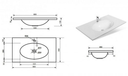 Раковина Эстет Вегас 80 ФР-00000959 Белая искусственный камень (литьевой мрамор) полувстраиваемая