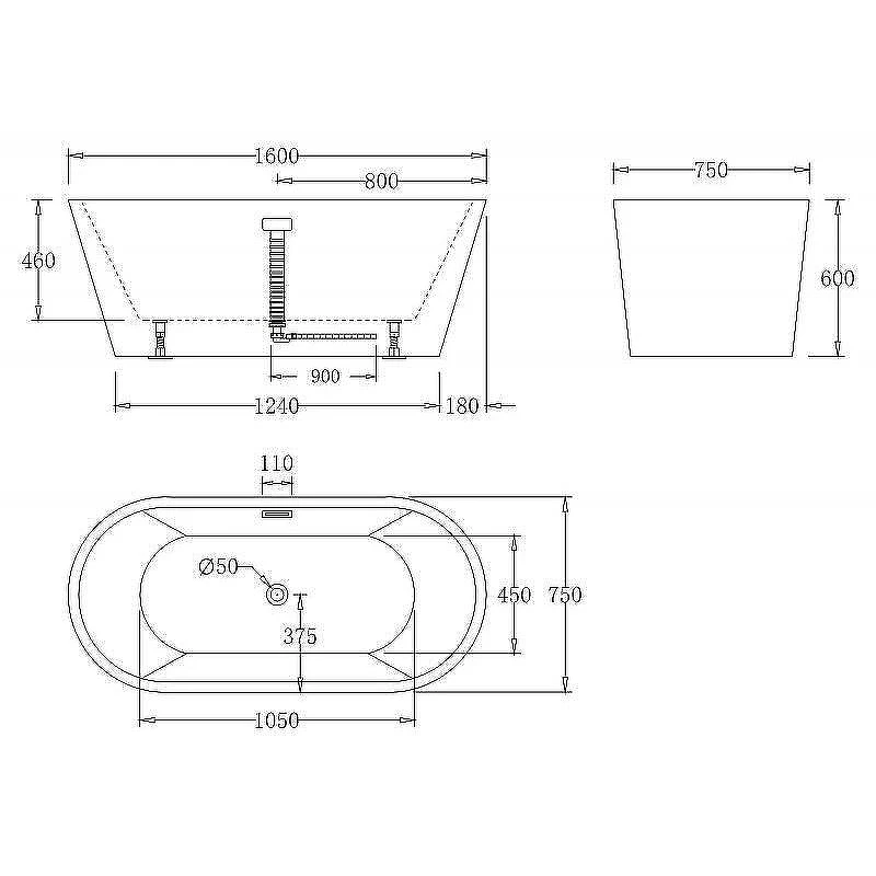 Акриловая ванна BelBagno 160x75 BB71-1600-BIANCO без гидромассажа