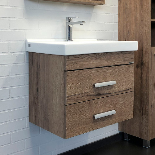 Тумба с раковиной Comforty Никосия 60П 00-00008853 подвесная Дуб темный МДФ / ЛДСП
