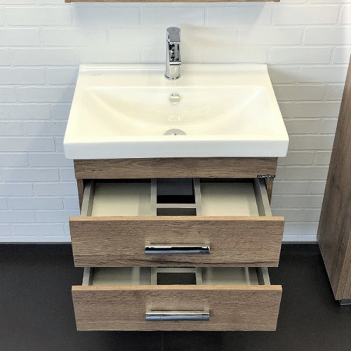 Тумба с раковиной Comforty Никосия 60П 00-00008853 подвесная Дуб темный МДФ / ЛДСП