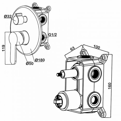 Смеситель для душа Swedbe Platta 5521 Хром латунь встраиваемый