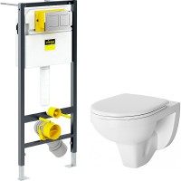 Комплект унитаза Damixa Jupiter DX77C1738SC с инсталляцией Viega Prevista Dry 8524.14 792596 с сиденьем Микролифт и клавишей смыва Хром фарфор подвесной