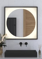 Зеркало Defesto Eclipce 80х80 DF 2233 с подсветкой 18W-3000К/в багетной раме/Без выключателя/Теплый белый свет/Черная рама