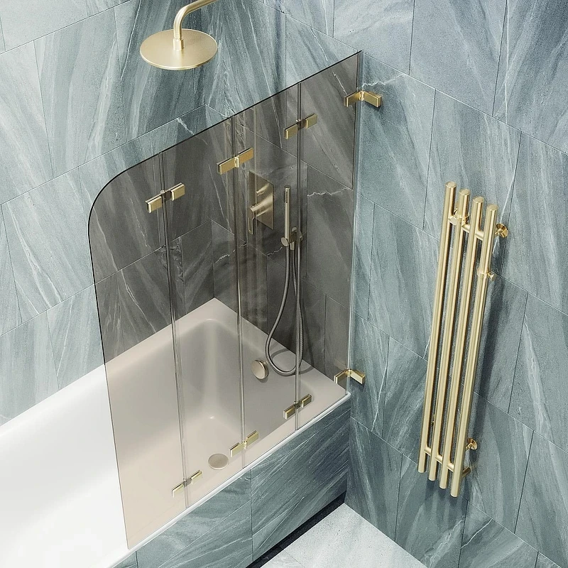 Шторка для ванны Maybah Glass MGV-585-3 980х1400 складная 4 секции Золото стекло бронзовое