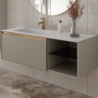 Тумба под раковину Boheme Armadi Art Quatro 6 120 790-M6-120-CM-RIB-MG подвесная Кашемир профиль Золото матовое МДФ / ЛДСП