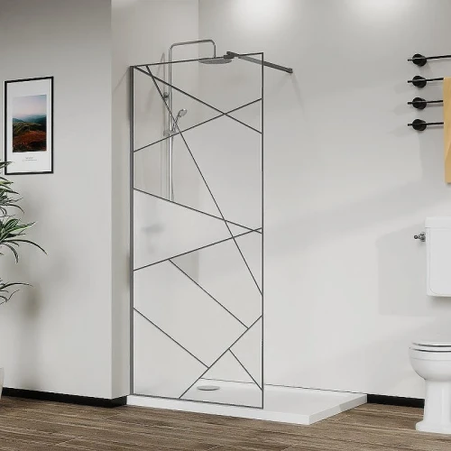 Душевая перегородка Azario Walk-in 90 AZ-271-90-MGR-CGP профиль Графит матовый стекло прозрачное с графическим принтом