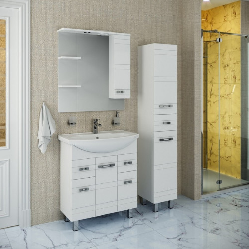 Зеркало со шкафом Runo Турин 85 R УТ000002105 с подсветкой Белое МДФ / ЛДСП, стекло