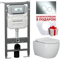 Комплект унитаза с инсталляцией Ceramicanova Play CN3001_1001CH_1000 с сиденьем Микролифт и клавишей смыва Хром фаянс подвесной