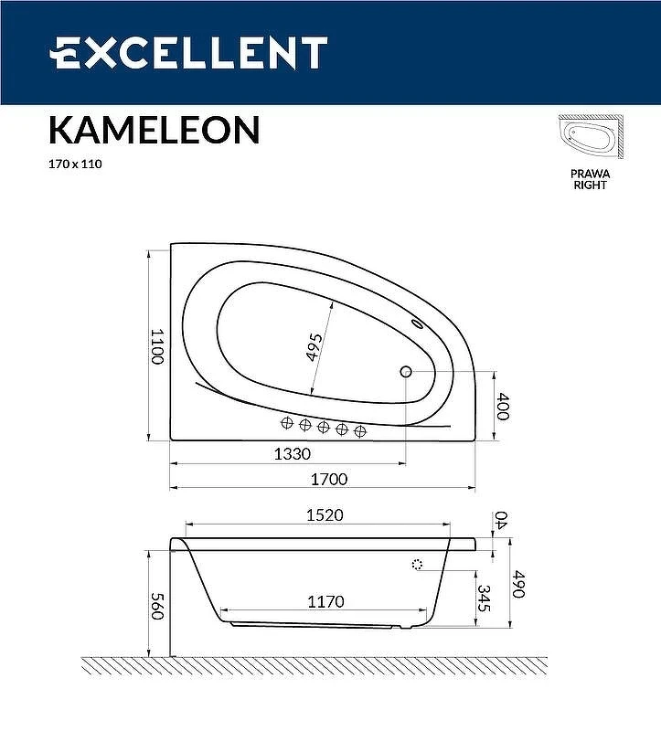 Акриловая ванна Excellent Kameleon 170x110 R WAEX.KMP17.ULTRA.GL с гидромассажем