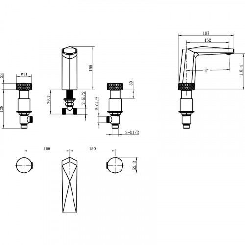 Смеситель для раковины Boheme Venturo 150-B-DIAMOND Черный матовый латунь
