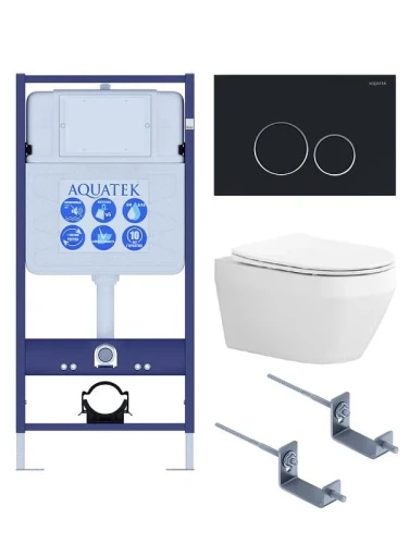 Комплект унитаза с инсталляцией Aquatek Set Aquatek Лея Т-0-20 4в1 цвет Белый с сиденьем Микролифт и клавишей смыва цвет Черный матовый