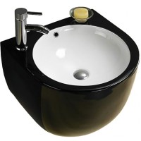 Раковина CeramaLux 49 500FBW Черная фаянс подвесная