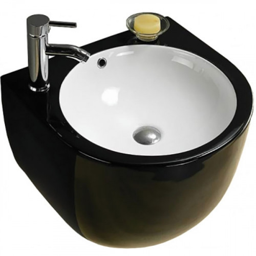 Раковина CeramaLux 49 500FBW Черная фаянс подвесная