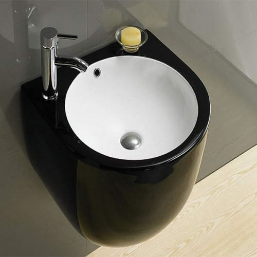 Раковина CeramaLux 49 500FBW Черная фаянс подвесная