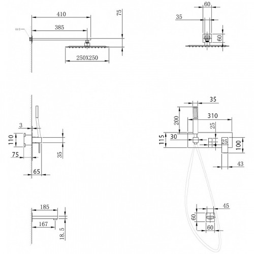 Душевая система Abber Daheim AF8217NG Никель латунь встраиваемый