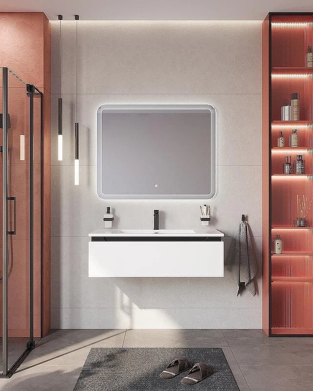 Тумба с раковиной Cezares Slider 100 SLIDER-1000-1C-SO-BO+100 CZR-1000/480-LV-MR-PRS подвесная Bianco Opaco